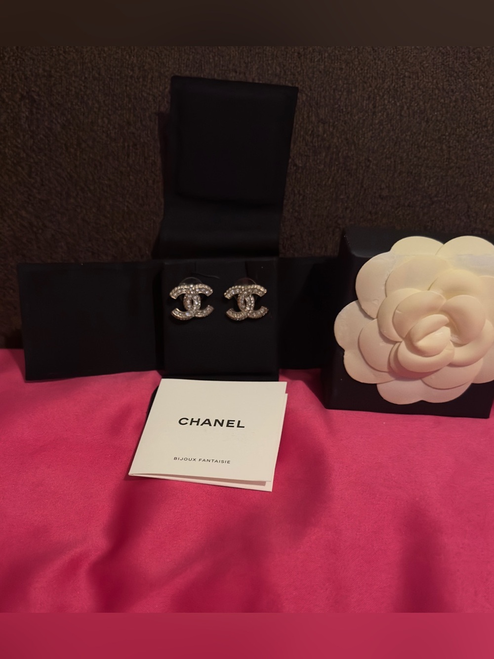 Like New Authentic Chanel Crystal CC Stud Earrings with crystals. Box included.